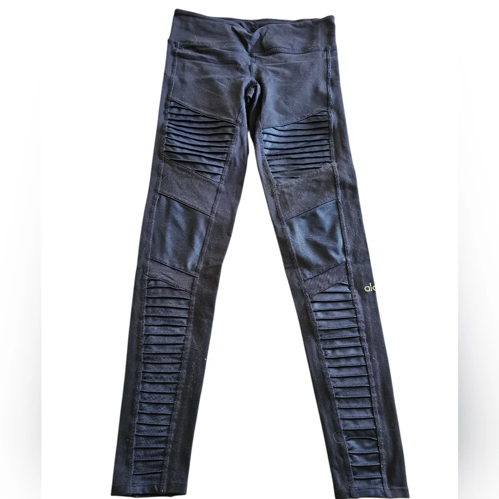 Alo Yoga Dark‎ Blue Motto Leggings with Ribbed Detail Sz S-M